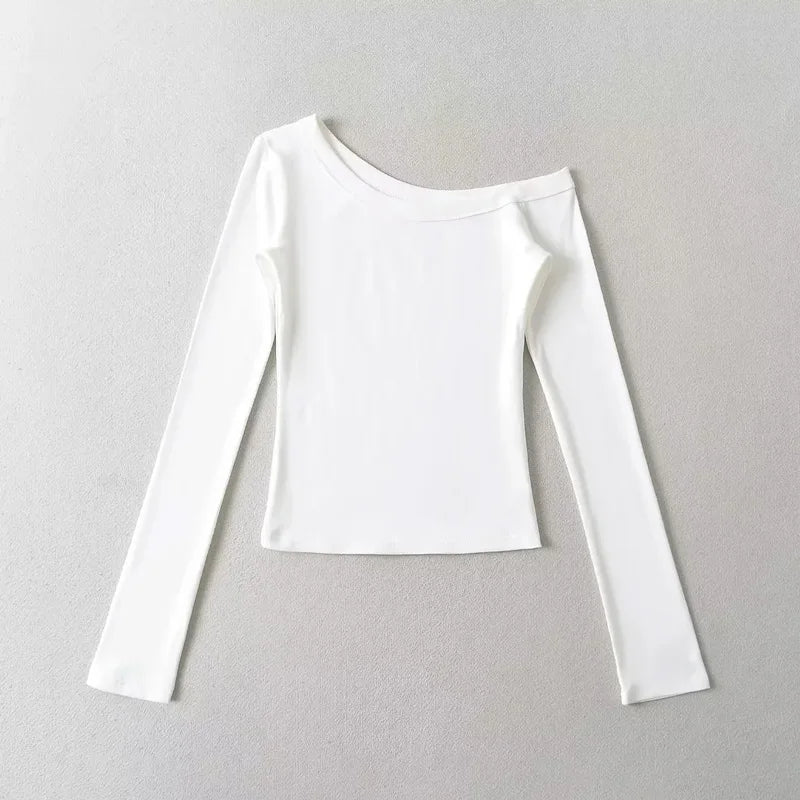 Women One Shoulder Long Sleeve Fitted Top