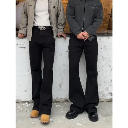 New Trendy Vintage Blackbell-bottom Men's Pants Extended Length High-fit Cleanfit Soft Jeans Casual Scene Male Style.
