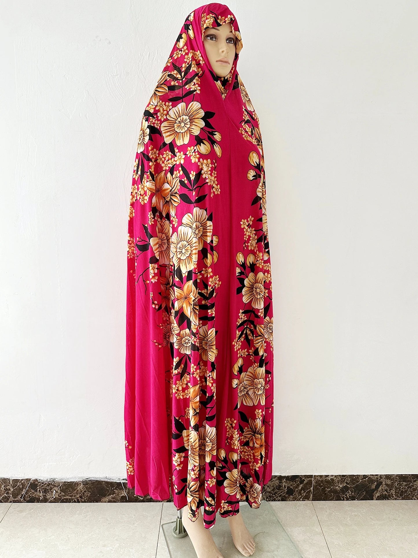 6XL  Muslim Womens Hooded Abaya African Sleeveless Prayer Garment Kaftan Dress With Hijab Floral Dubai Saudi Robe Ramadan