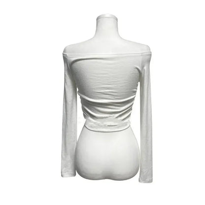 Korean Dongdaemun Fashionable Women's Clothing Off-the-shoulder Sexy Slimming Long Sleeve T-shirt Cropped Top Smooth Silhouette
