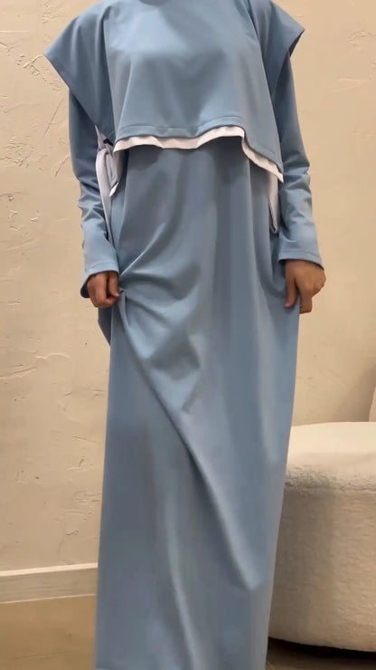 Women Eid Muslim Sets Musulman Ensemble Dubai Arab Vest Kaftan Islam Abayas Ankle Length Long Robe Solid Two Pieces Modest.