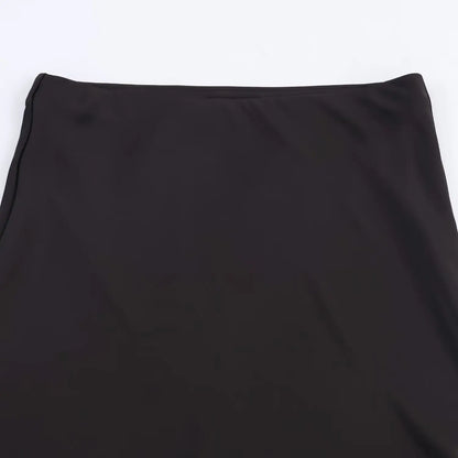 KONDALA Women Elegant Luxury Satin Lace Brown Black Skirt Long Straight Skirt 2025 New Spring Autumn Fashion Party Mujer Skirt.