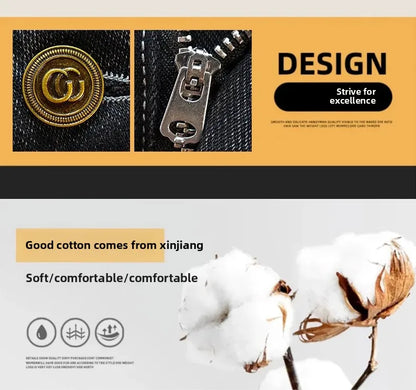 Gestickte Slim-Fit-Jeans mit geradem Bein, High-End-Freizeithose für Herren, durchgehender Bodendruck, dehnbar, trendige Marken-Freizeitjeans.