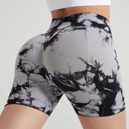 Tie-Dye Yoga Shorts for Women High Elastic Gym Shorts Push Up Sports Shorts Running Workout Fitness Women Short Sports Leggings.