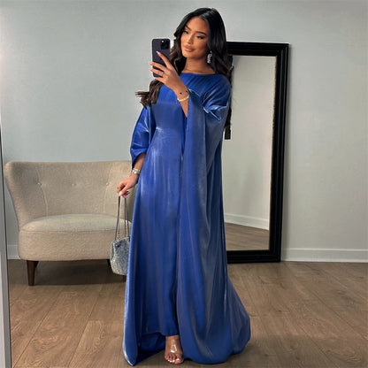 Ramadan Summer Batwing Sleeve Satin Butterfly Abaya Islam Muslim Maxi Dress Kebaya Women Kaftan Robe Musulmane Femme Vestidos.