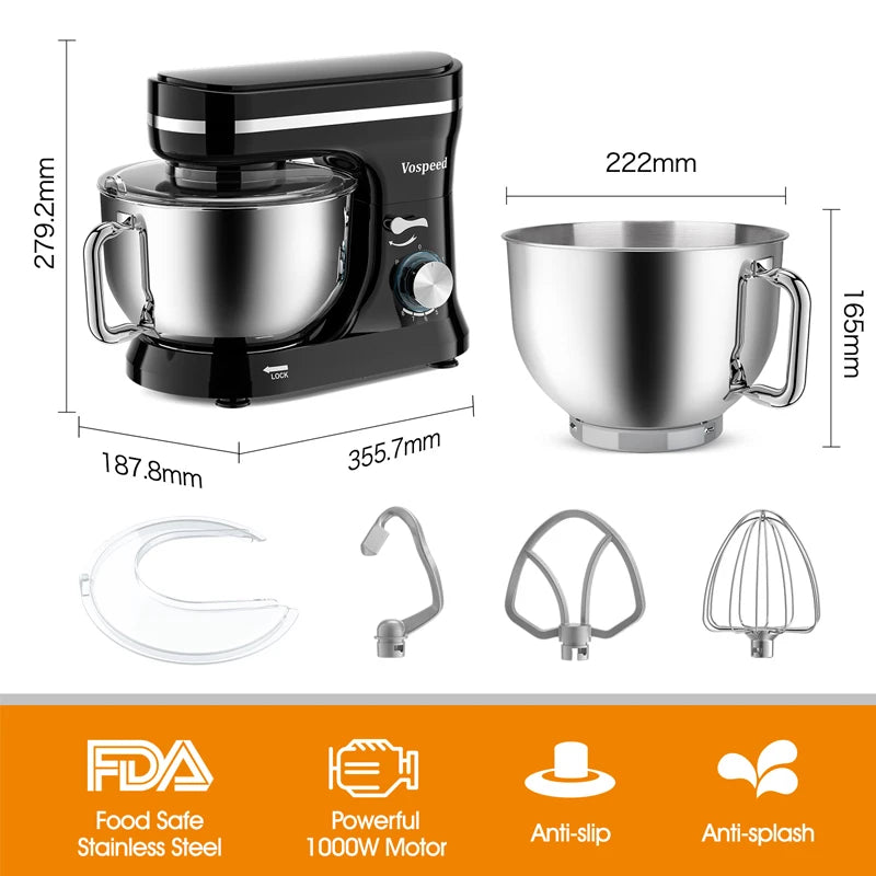 Powerful Stand Mixer Electric Blender Desktop Egg Whisk 1000w 8+P Speed Food Processor Multifunctional Kitchen Mixer with Bowl.