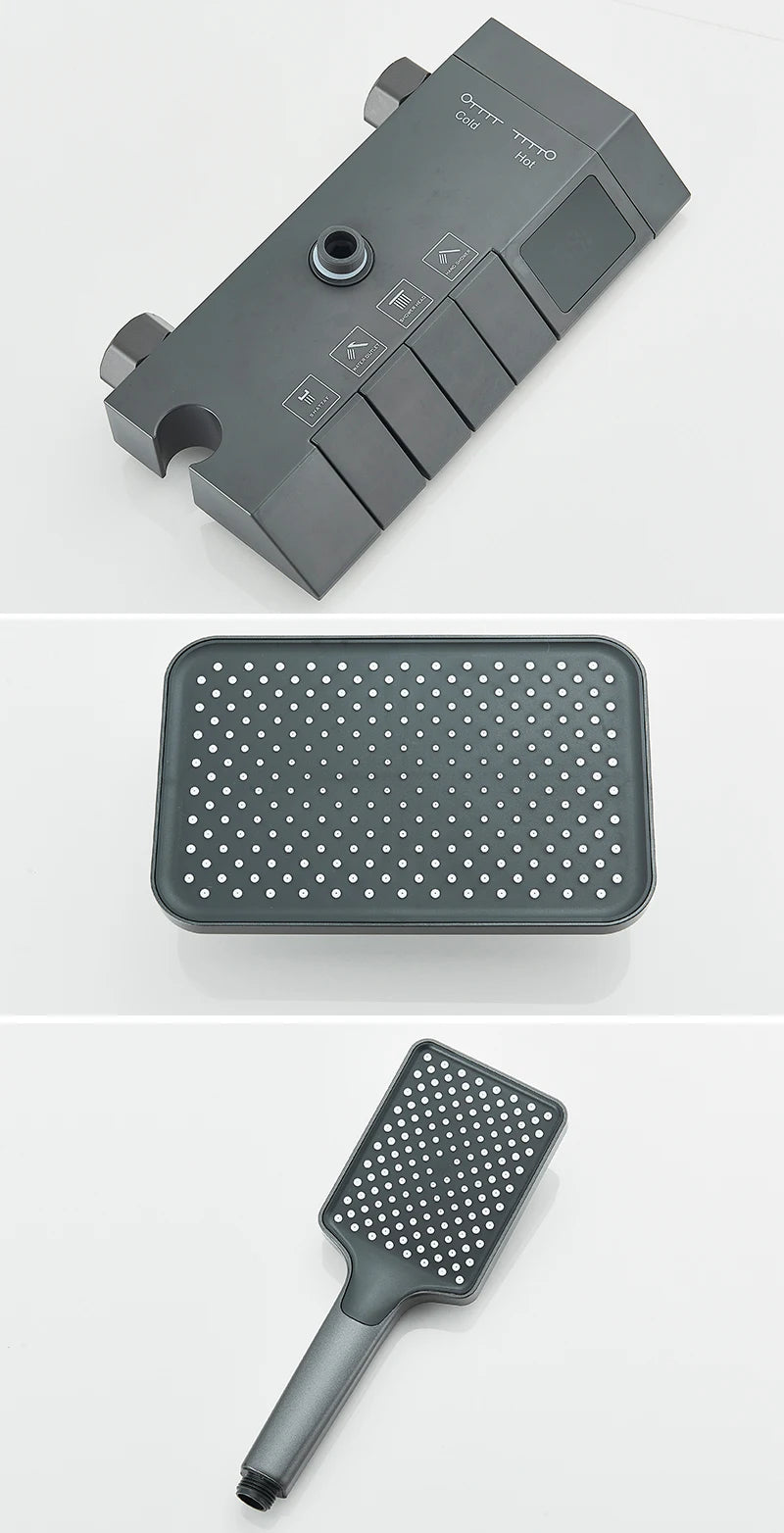 Rozin Black Smart Digital Display Shower Faucet Set Piano Style Rainlfall Bathroom System Grey Digital Mixer Tap Bidet Shower