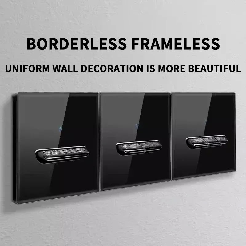 Schaltsteckdose aus gehärtetem Glas, selbstrückstellend, 1 2 3 4 Gang, Wandpaneel nach europäischem Standard nach britischem Standard mit Kontrollleuchte, 86 x 86 mm.