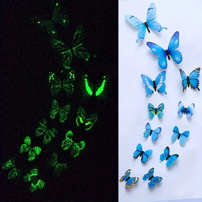 New 12Pcs Fashion 3D Luminous Butterfly Creative Wall Sticker For DIY Wall Stickers Modern Wall Art Home Decorations DIY Gift.