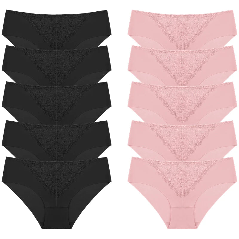 BZEL 10PCS/Set Women's Panties Exquisite Sweet Lace Underwear Sexy Lingerie Silk Satin Briefs Woman Comfort Breathable Underpant
