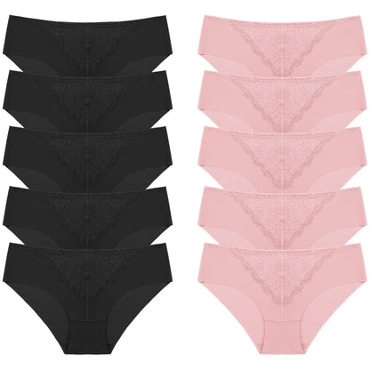 BZEL 10PCS/Set Women's Panties Exquisite Sweet Lace Underwear Sexy Lingerie Silk Satin Briefs Woman Comfort Breathable Underpant
