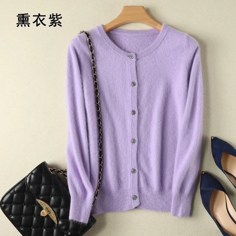 Women Cardigan Large Size Warm Pure Mink Cashmere Sweaters O-neck Loose Coat Female Sweater Ladies' Jacket Solid Knit Cardigans