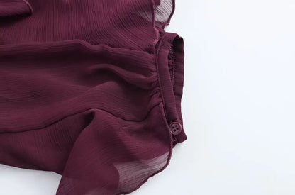 Women Fashion With Ruffles Semi-sheer Blouses V Neck Long Sleeve Button-up Female Shirts Chic Tops.