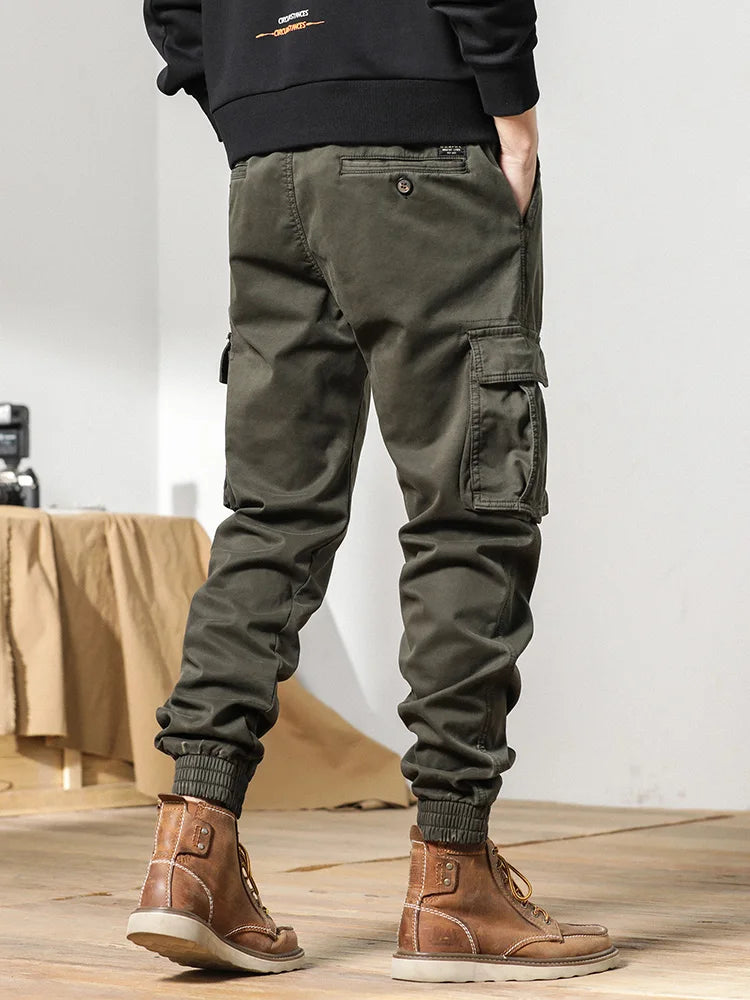 2024 New Winter Cargo Pants Men Multi-Pockets Drawstring Fleece Liner Thick Warm Overalls Joggers Casual Cotton Thermal Trousers.