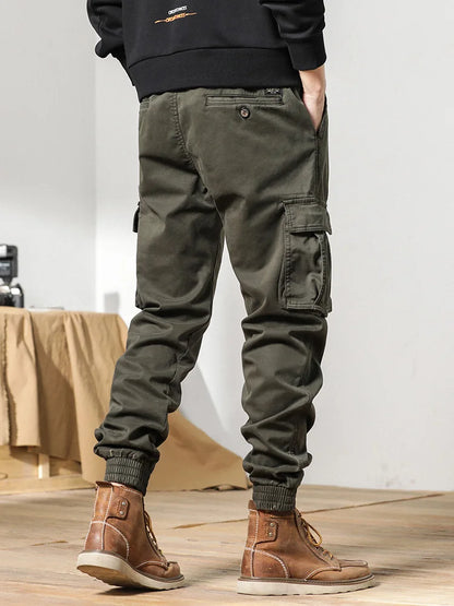 2024 New Winter Cargo Pants Men Multi-Pockets Drawstring Fleece Liner Thick Warm Overalls Joggers Casual Cotton Thermal Trousers.