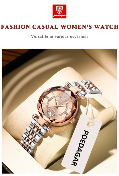 POEDAGAR Fashion Original Wristwatch For Woman Waterproof Stainless Steel Date Quartz Ladies Watch Luxury Casual Women's Watches
