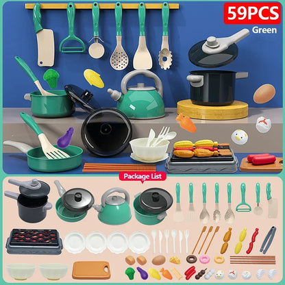 Kids Kitchen Toys Set 92/86/69/59PCS Play Kitchen Accessories Kit with Play Pots Pretend Food Cooking Toy Toddler Girls Boy Gift