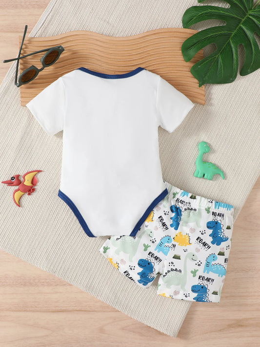 Sommer-Set für 0–18 Monate alte Babys, Dinosaurier-Aufdruck, kurzärmelig und Shorts, Set für Neugeborene, Jungen, lässiger Stil.