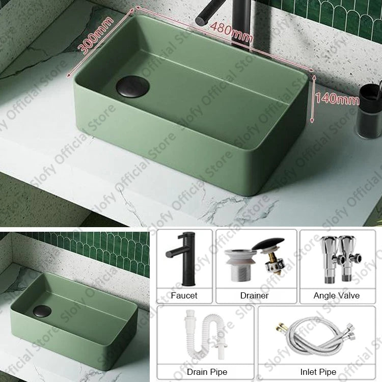 Grünes Haushalts-Hotel-Badezimmerwaschbecken, einfaches künstlerisches Keramik-Waschbecken über der Theke, Sockelwaschbecken, Balkon, Waschmaschine, Waschbecken