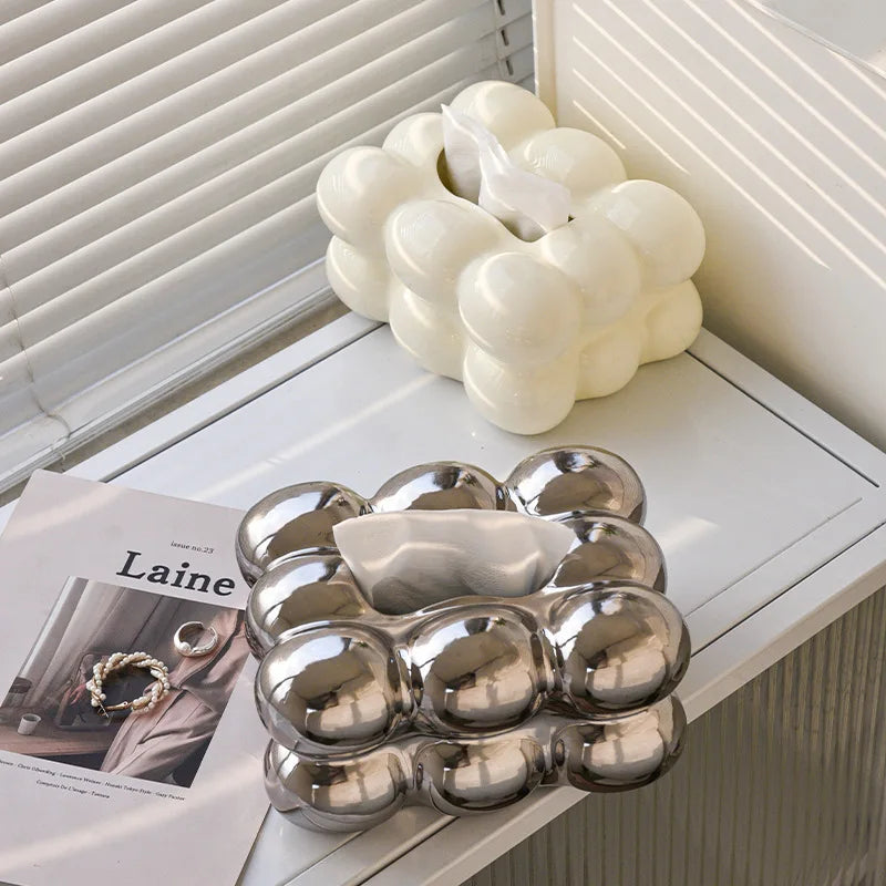 Geometry Tissue Box Cover Decorative Facial Tissue Holder Case Container for Bedroom Tissue Box Covers Rectangular Ceramic