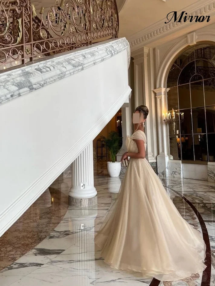 Spiegel kleid elegante Vintage süße glänzende Champagner Rüschen A-Linie maßge schneiderte formale Gelegenheit Abschluss ball Kleid Abend Party Kleider.