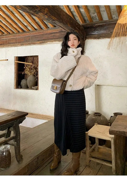 2025 Winter Fashion Stand Collar Warm Plush Short Jacket Women Autumn Retro Street Thickened Loose Harajuku Casual Short Jacket