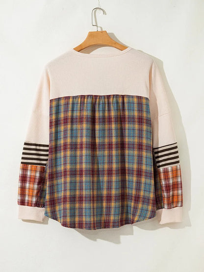 GIBSIE Plus Größe Taste Vorne Oansatz Plaid Sweatshirt Frauen Herbst 2025, Neue Tropfen Lange Hülse Lose Beiläufige Pullover Tops.