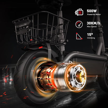 iScooter - F2 Electric Scooter with 500W Motor, 36V 7.8Ah Battery, 10-inch Tires, Adult Foldable Electric Scooter with Seat