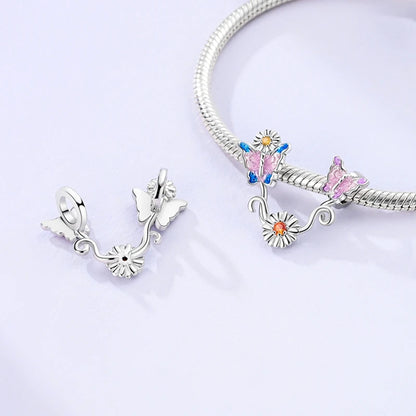 Fit Original Bracelet 925 Silver Butterfly and Sunflower Heart Shape Charms Beads For Women Jewelry Making Fashion Pendant.