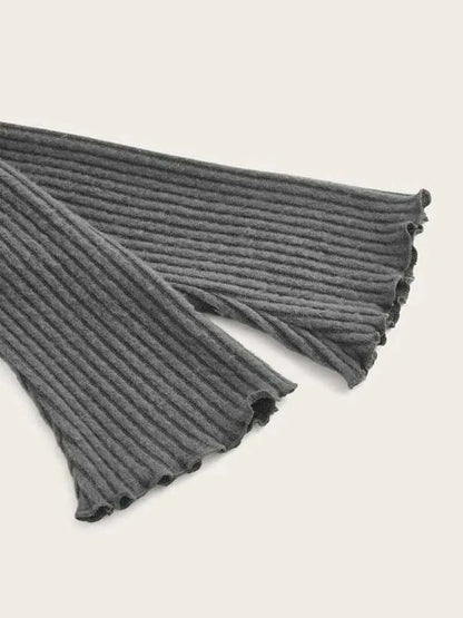 Women Solid Autumn Winter Grunge Asymmetrical Neck Rib-knit Tee Strapless Blouse Long Sleeve Casual Sweater Handkerchief Hem.