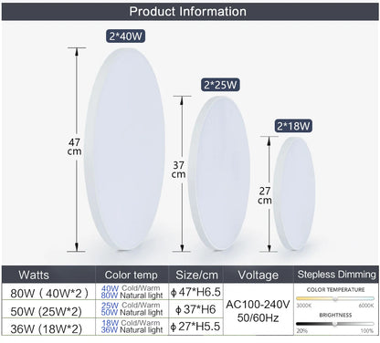 Intelligente LED-Deckenleuchte, 36 W, 50 W, dimmbar, moderne LED-Deckenleuchten mit APP-Fernbedienung für Schlafzimmer, Wohnzimmer.