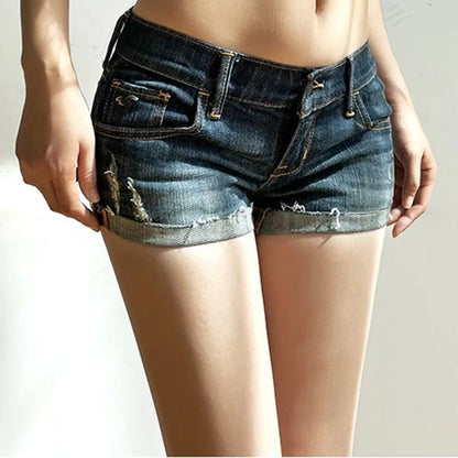 Summer New Women Korean Denim Shorts Pants Lady Low Waist Elastic Slim Fit Hot Pants Female Sexy Deep Blue Hip Wrapping Jeans.