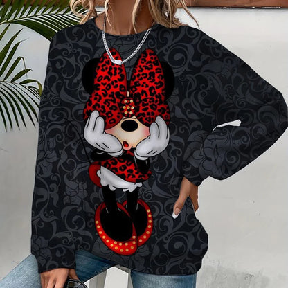Damen-Sweatshirt mit Mickey-Mouse-Aufdruck, High-Street-Damen-Hoodie, Kleidung mit Y2K-Muster, lässiger Rundhalspullover.