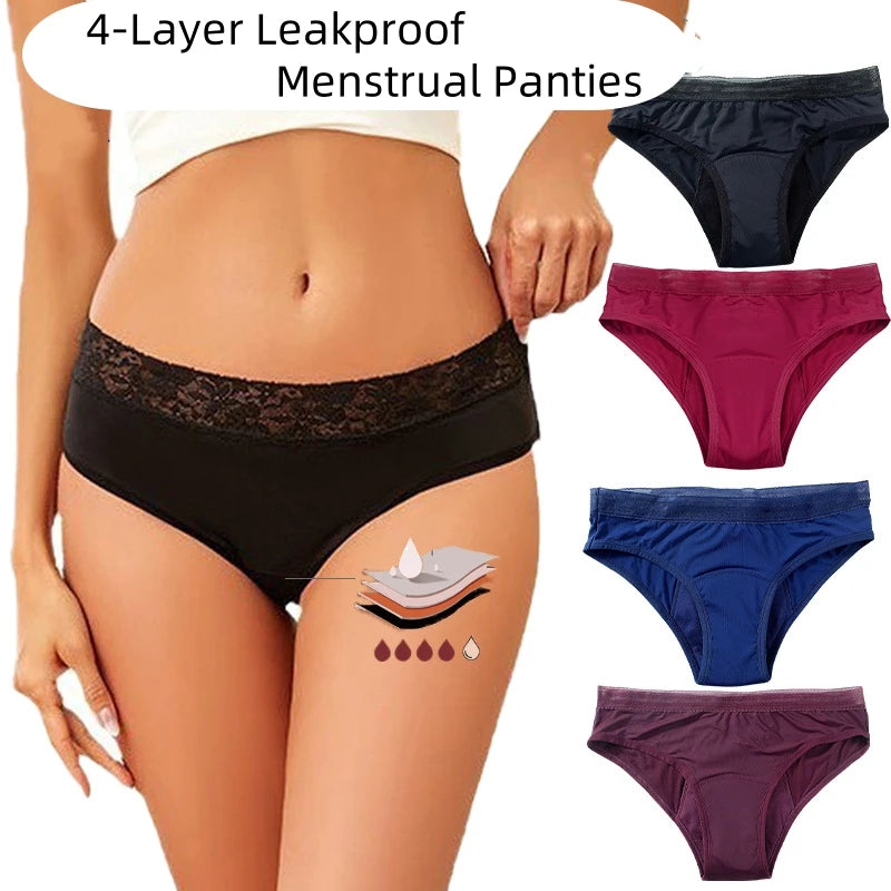 Seamless Cotton Menstrual Panties 4-Layer Leakproof Fast Absorption Women Period Panties Mid-Rise Incontinence Undies.