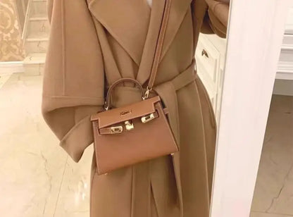 Mode Schwarz Lange Woolen Mantel Mit Gürtel Frauen Lose Revers Mantel Herbst Winter Warme Dame Oberbekleidung High Street.