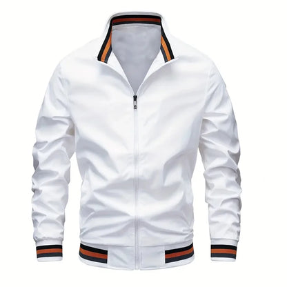New Autumn and Winter Men's Windproof Stand Up Collar Jacket, Men's Stand Up Collar Striped Collar Casual Top No Velvet Sports F.