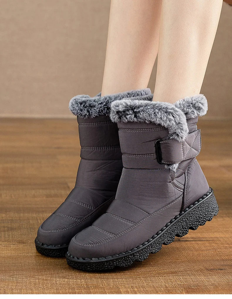 Boots 2025 Women's Boots Fur Botas Mujer Super Warm Winter Boots For Snow Women Low Heels Winter Shoes Woman Black Rubber Boot
