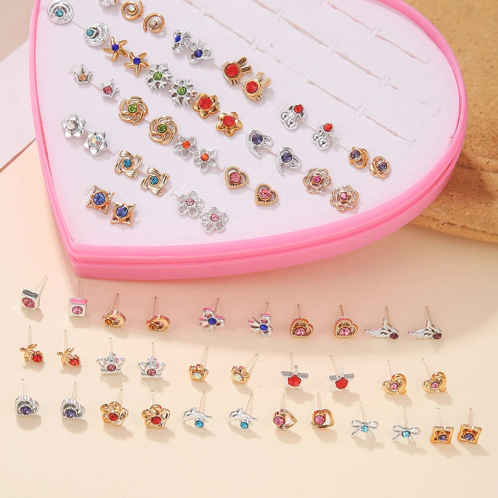 Multicolor 36Pairs Cartoon Hypoallergenic Plastic Stud Earrings Set For Women Girl Cute Animal Flower Ear Wedding Gifts Jewelry