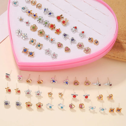 Multicolor 36Pairs Cartoon Hypoallergenic Plastic Stud Earrings Set For Women Girl Cute Animal Flower Ear Wedding Gifts Jewelry