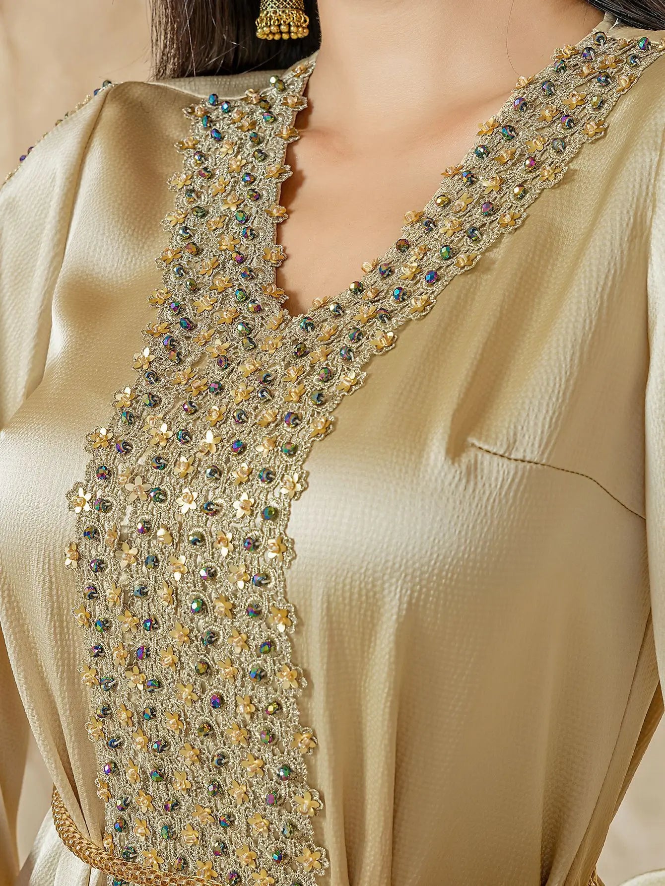 Luxury Dubai Diamonds Abaya Satin Long Dress Women Muslim Islam Clothing Evening Party Gown Ramadan Caftan Marocain Femme Robe ﻿.