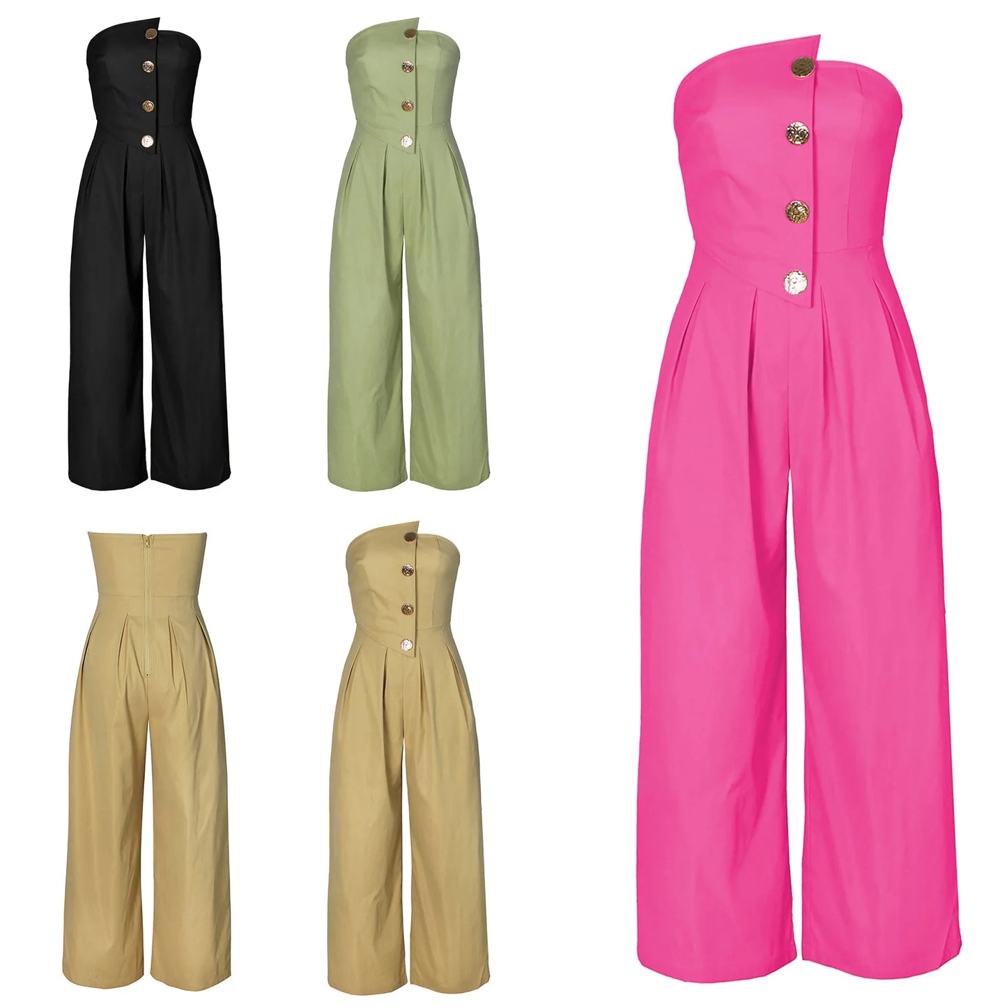 Tube Jumpsuit Women Strapless Sleeveless Rompers Wide Leg High Waist Jumpsuits Solid Color Summer Party Commute Outfits Clothes.