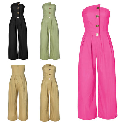 Tube Jumpsuit Women Strapless Sleeveless Rompers Wide Leg High Waist Jumpsuits Solid Color Summer Party Commute Outfits Clothes.