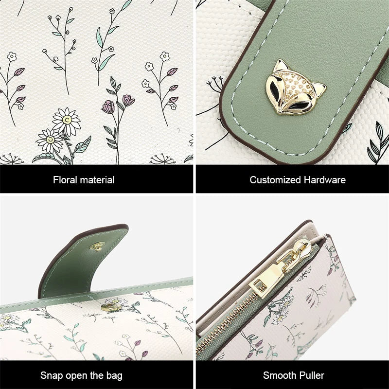 FOXER New Women's Long Wallet Fashion Multi-card Clutch Slot Card Holder Signature Versatile PU Floral Wallet Zipper Coin Purse.