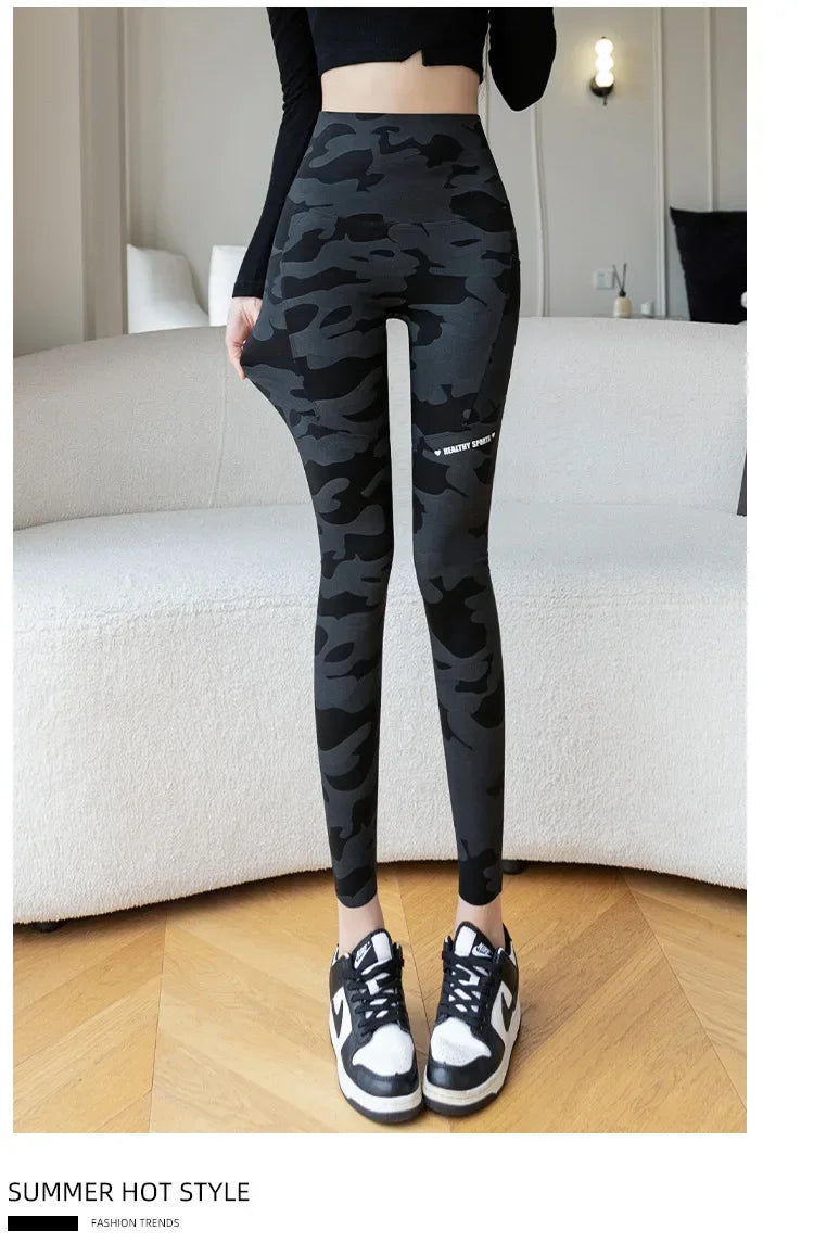 Women Camo Shark Pants High Waist Pocket Leggings Big Size Stretchy Casual Pants Fashion Skinny Yoga Fitness Pants