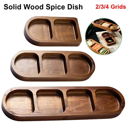 1Pcs New 2/3/4 Grids Solid Wood Tray Wooden Retro Food Plate Spice Dish Breakfast Food Sushi Bread Dessert Sauce.