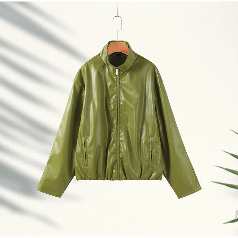 Chic Stand Collar Leather Long Skirt Sets Women Long Sleeve Jackets Spliced Solid Skirts 2025 Autumn Lady Y2k Outfits dress.