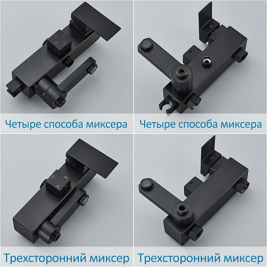 Black Chrome 3/4-way Shower Faucet Rainfall Shower Hot Cold Water Mixer Bidet Faucet Commodity Shelf For Bathroom Shower Mixer