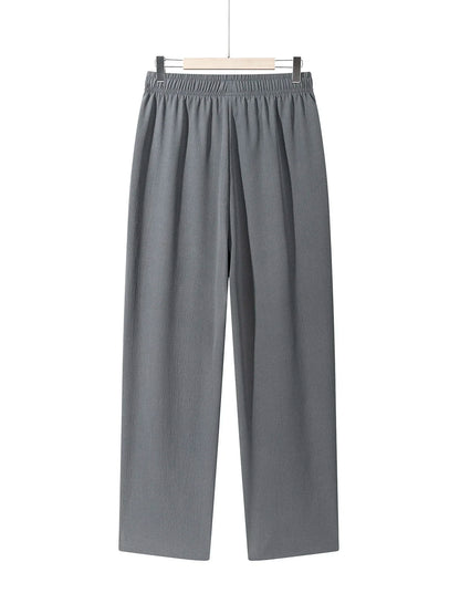 Summer Men's Straight Trousers Casual Solid Color Breathable Drawstring Long Pants Sweatpants Streetwear Men Baggy Pants.