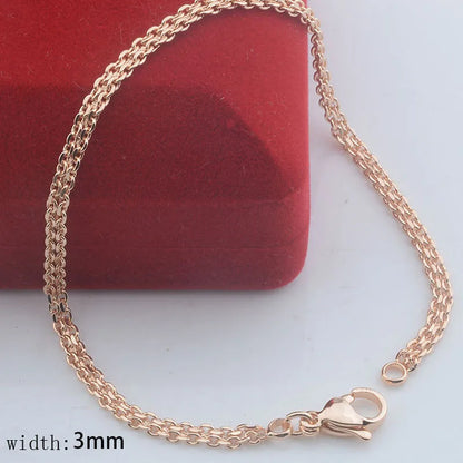 3mm 5mm Wide Men Women 585 Rose Gold Color Weaving Curb Bracelets Chains Jewelry.