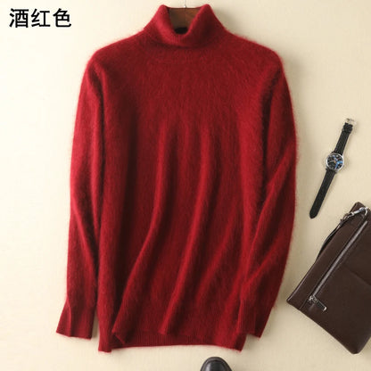 Men's 100% pure Mink Knitted Sweater Turtleneck Large Size Casual Pullover Autumn Winter New Base Shirt Men Warm High Lapels Top